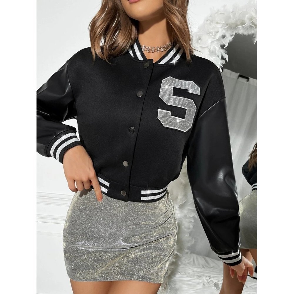 NEW SHEIN‎ EZ wear Drop Shoulder Bomber Jacket Size M Color Black